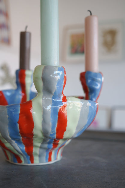 Striped candelabra for four candles