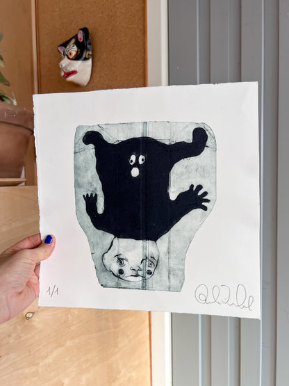 Monster on my Head - collagraph