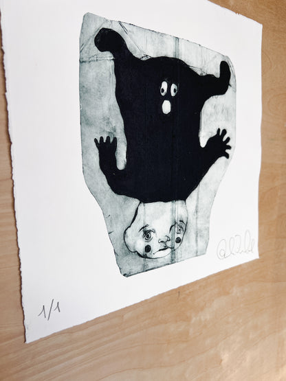 Monster on my Head - collagraph