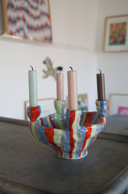 Striped candelabra for four candles
